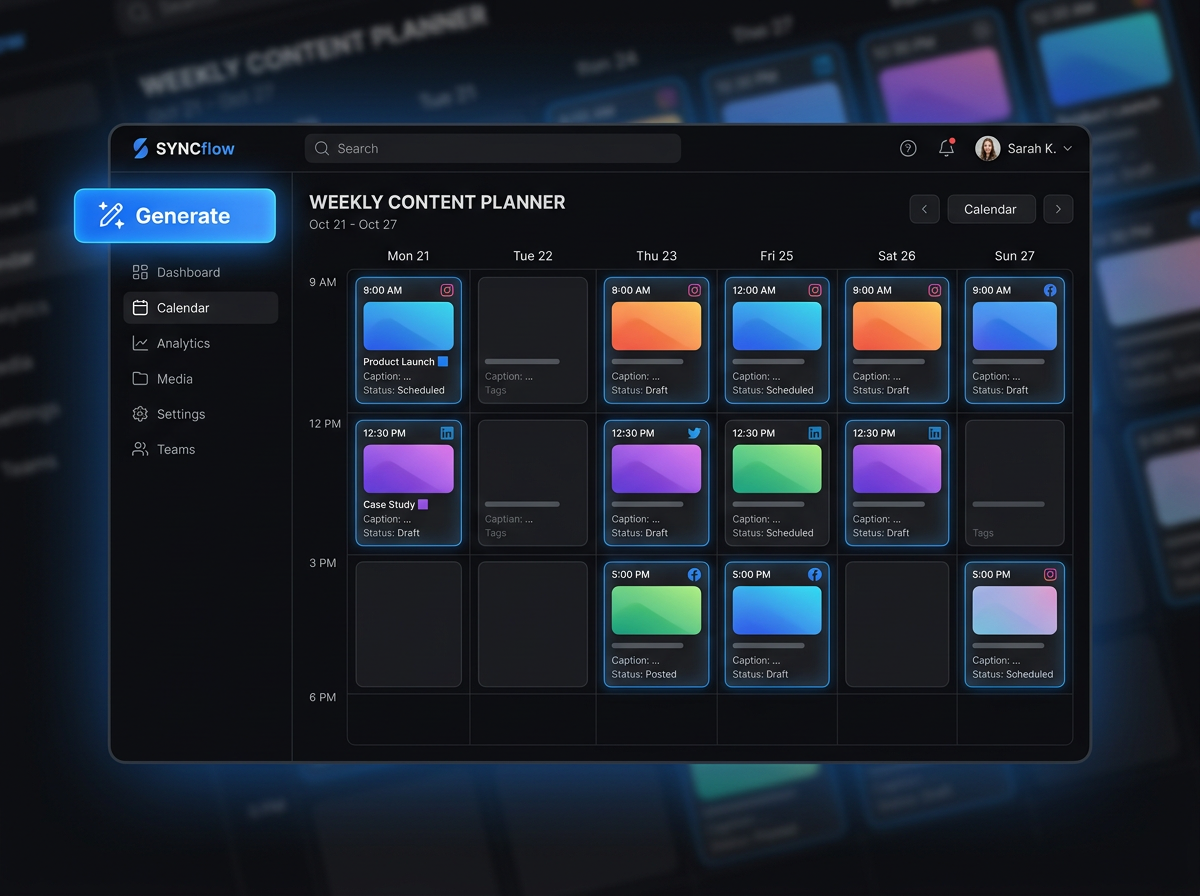 Social media content planning dashboard generated from a context-aware AI workspace